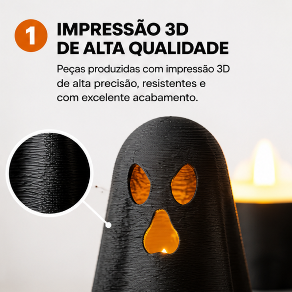 Kit Halloween Decorativo Com LED Fantasma Chapéu Bruxa Enfeite Mesa Festa Terror 3D