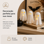 Kit 3 Fantasmas Halloween Porta Vela LED Decoração de Mesa Enfeite Festa Dia das Bruxas Criativo