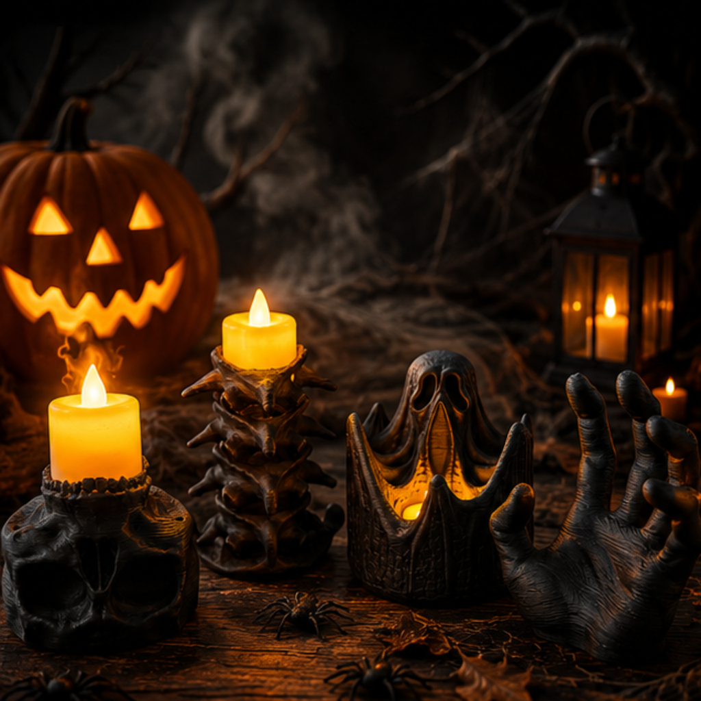 Kit Halloween Decorativo Com LED Fantasma Chapéu Bruxa Enfeite Mesa Festa Terror 3D
