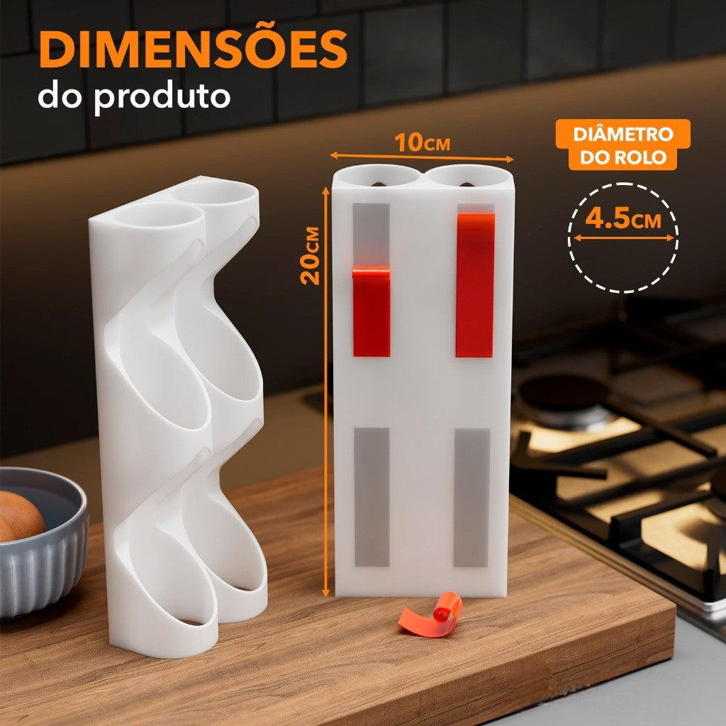 Suporte para Rolos de Cozinha Organizador de Armário | Porta Papel Toalha, Filme e Alumínio | Organizador Casa