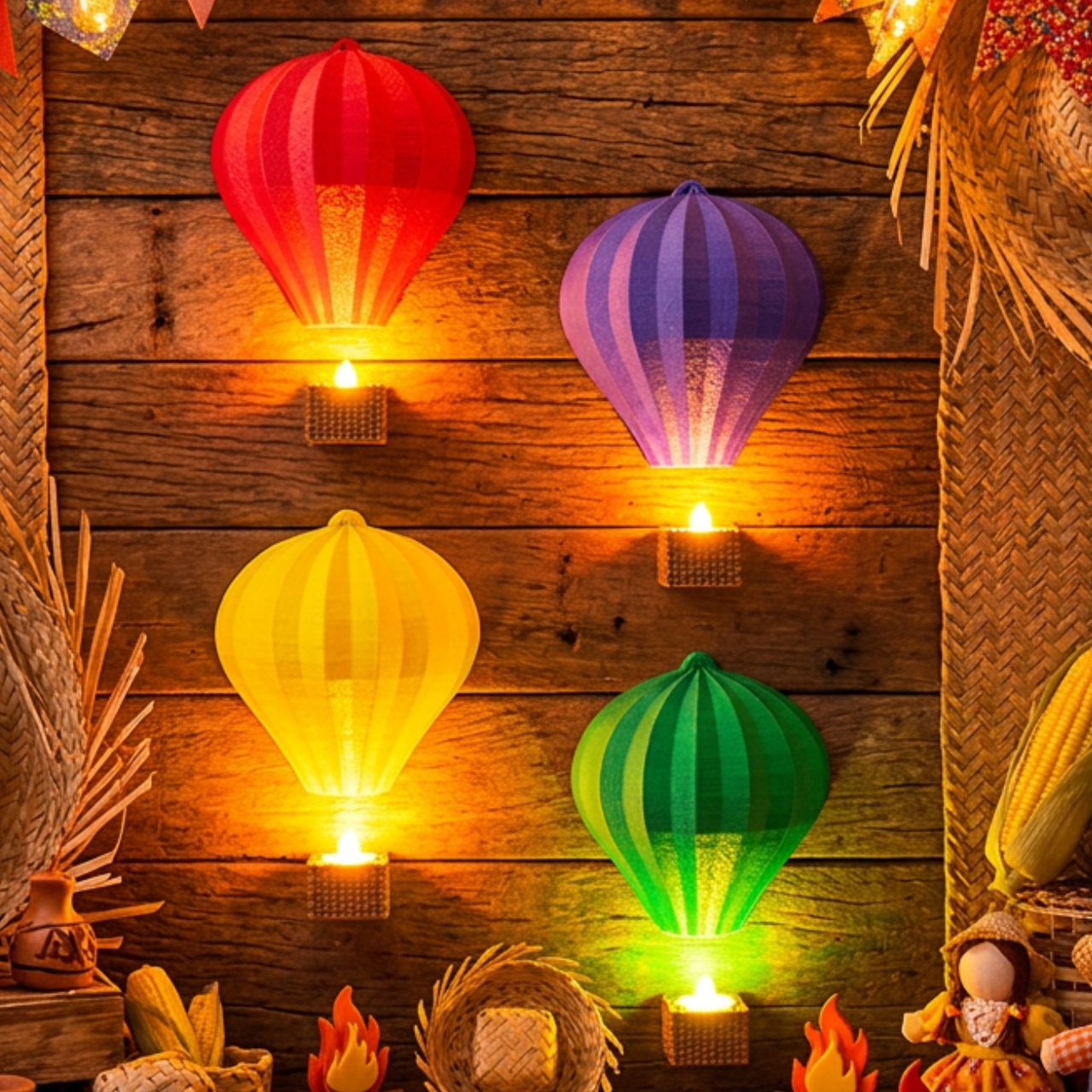 Balão Festa Junina de Parede com LED – Kit 2 ou 4 Unidades