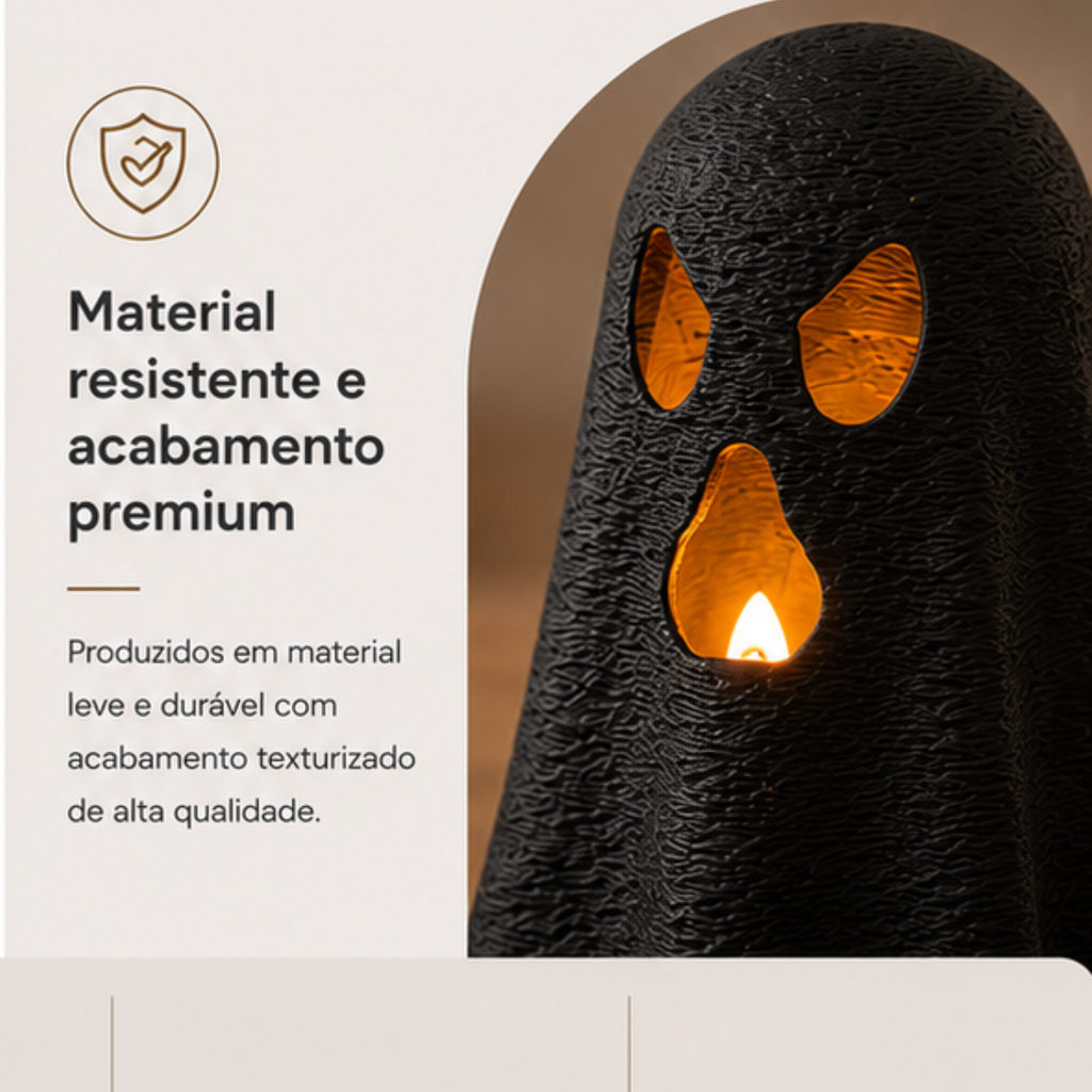 Kit 3 Fantasmas Halloween Porta Vela LED Decoração de Mesa Enfeite Festa Dia das Bruxas Criativo