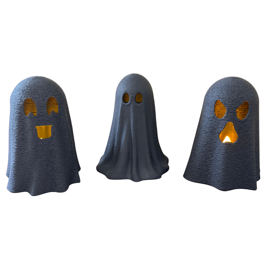 Kit 3 Fantasmas Halloween Porta Vela LED Decoração de Mesa Enfeite Festa Dia das Bruxas Criativo