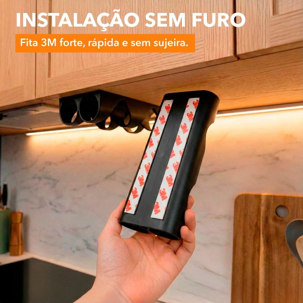 Suporte para Rolos de Cozinha Organizador de Armário | Porta Papel Toalha, Filme e Alumínio | Organizador Casa