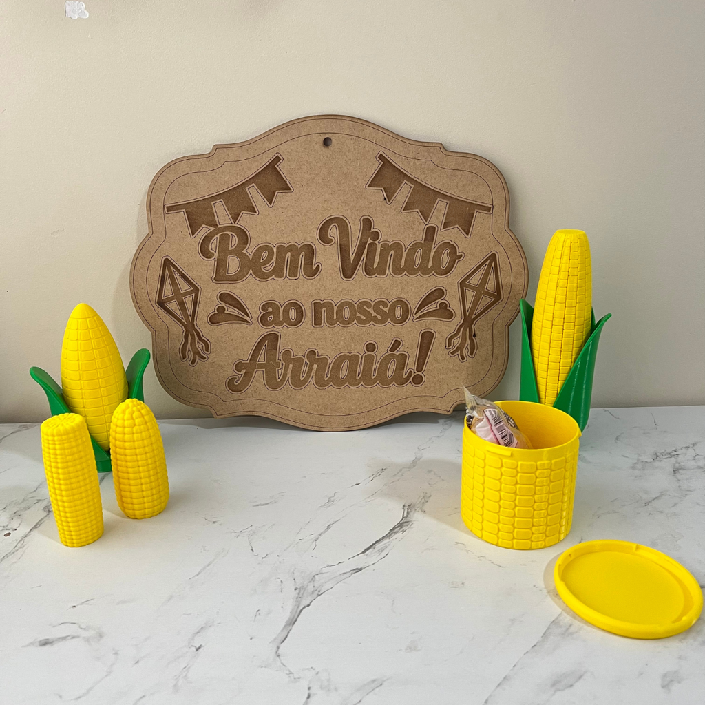 Kits Festa Junina Decorativo Milhos e Placa MDF Arraiá São João