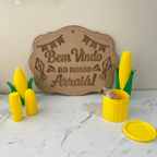 Kits Festa Junina Decorativo Milhos e Placa MDF Arraiá São João